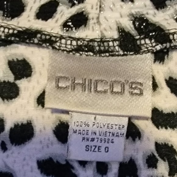 Vintage Chico's Women's Tie-Front Top Leopard-Print Black & White Size XS (EUC) - Picture 3 of 5